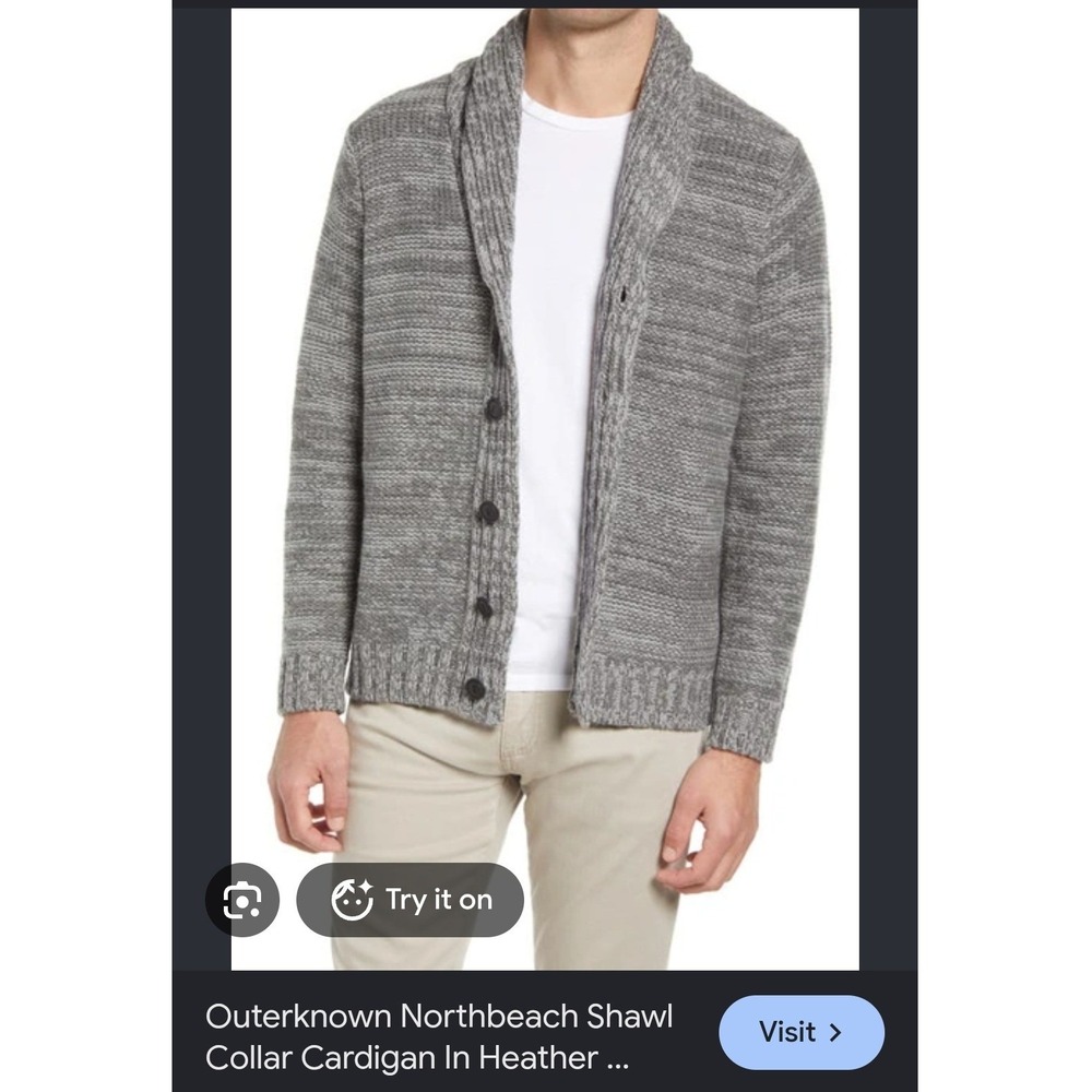 Outerknown Northbeach Shawl Collar Cardigan Grey Wool Blend Sweater Mens Sz M